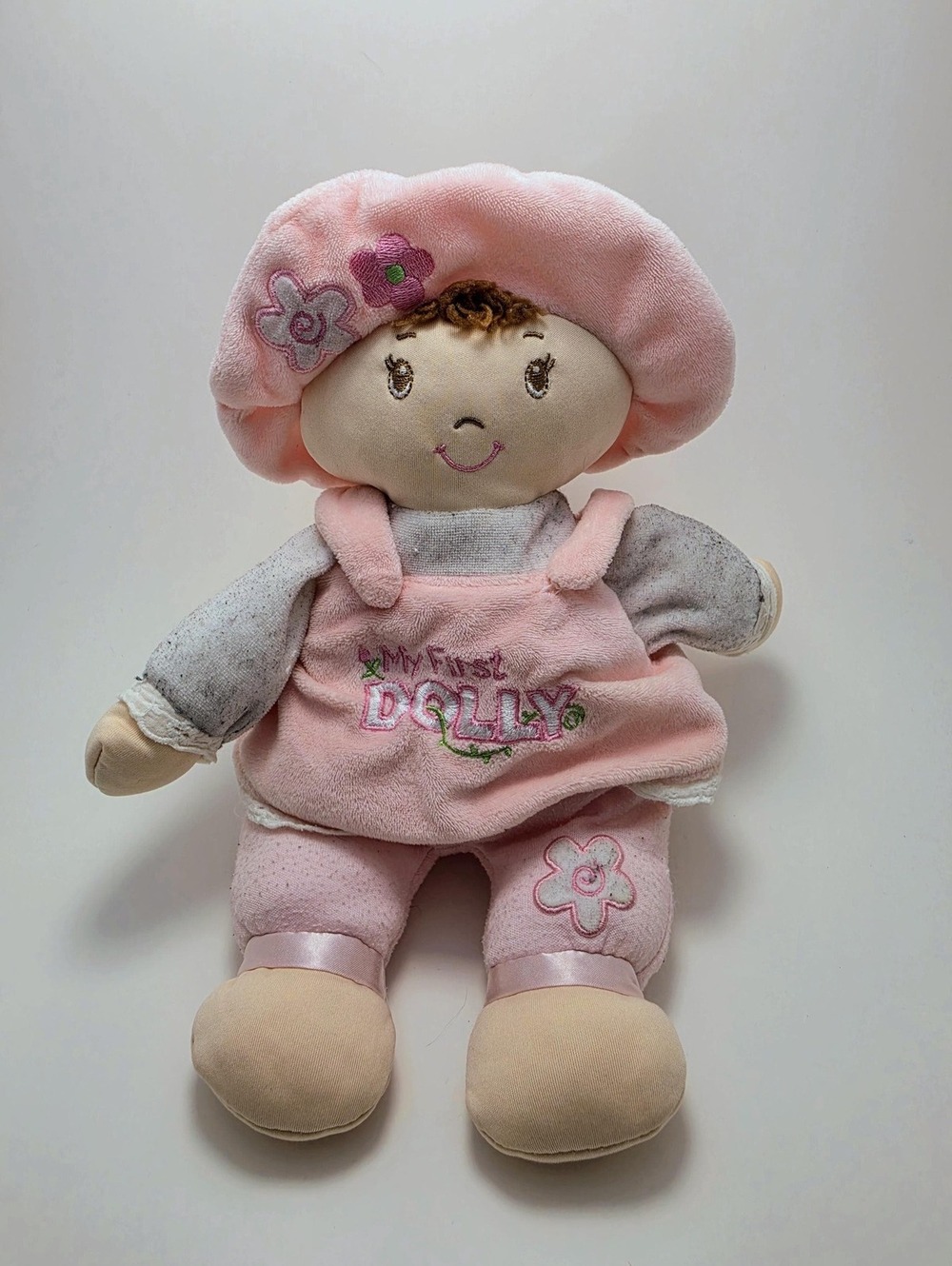 Baby Gund "My First Dolly" the Pink Doll Plush Brown Hair! (9 inch)